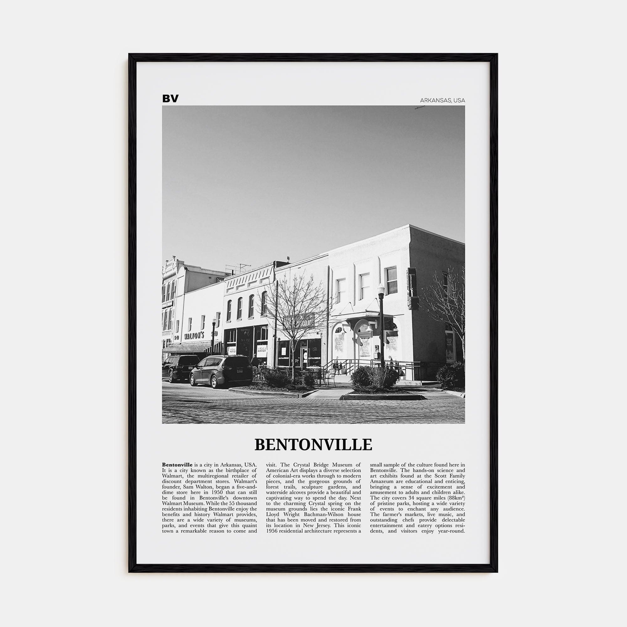 Bentonville Poster Black Wood / 8x12 in Nbourhood Travel B&W Poster