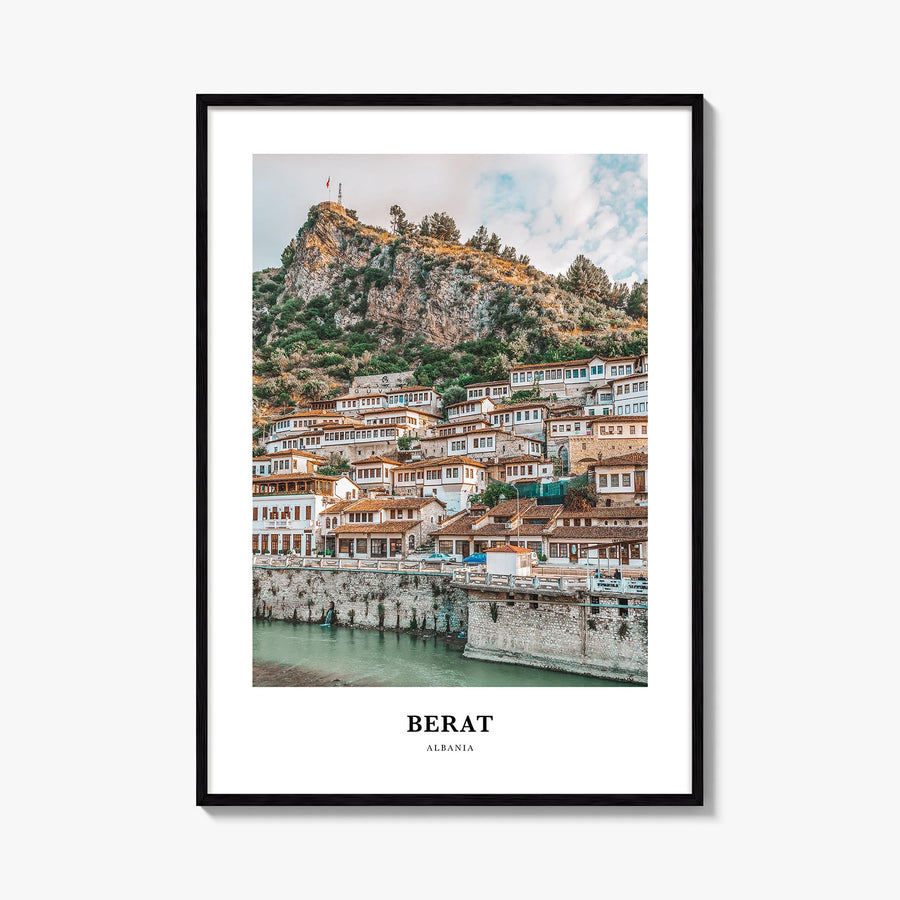 Berat colorful classic poster of Albania – vertical wall art, unframed print shown in interior mockup