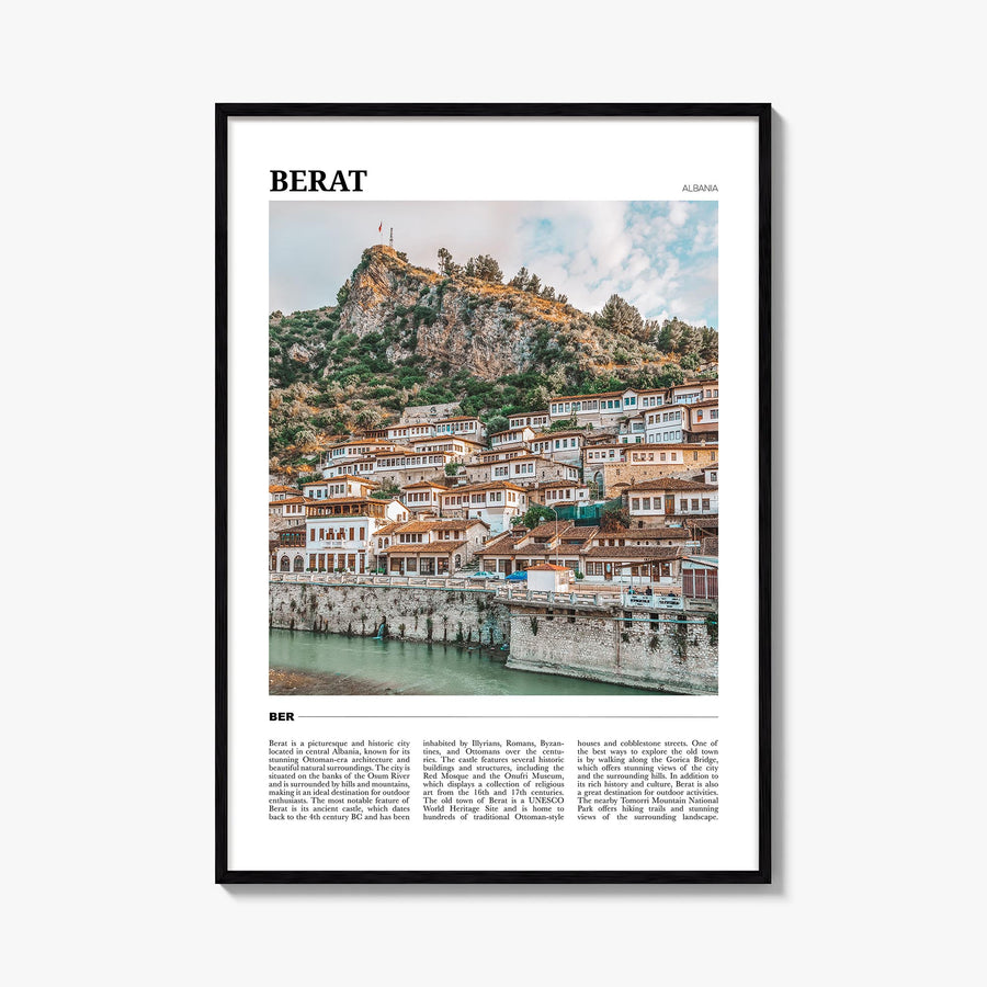 Berat colorful travel poster of Albania – vertical wall art, unframed print shown in interior mockup