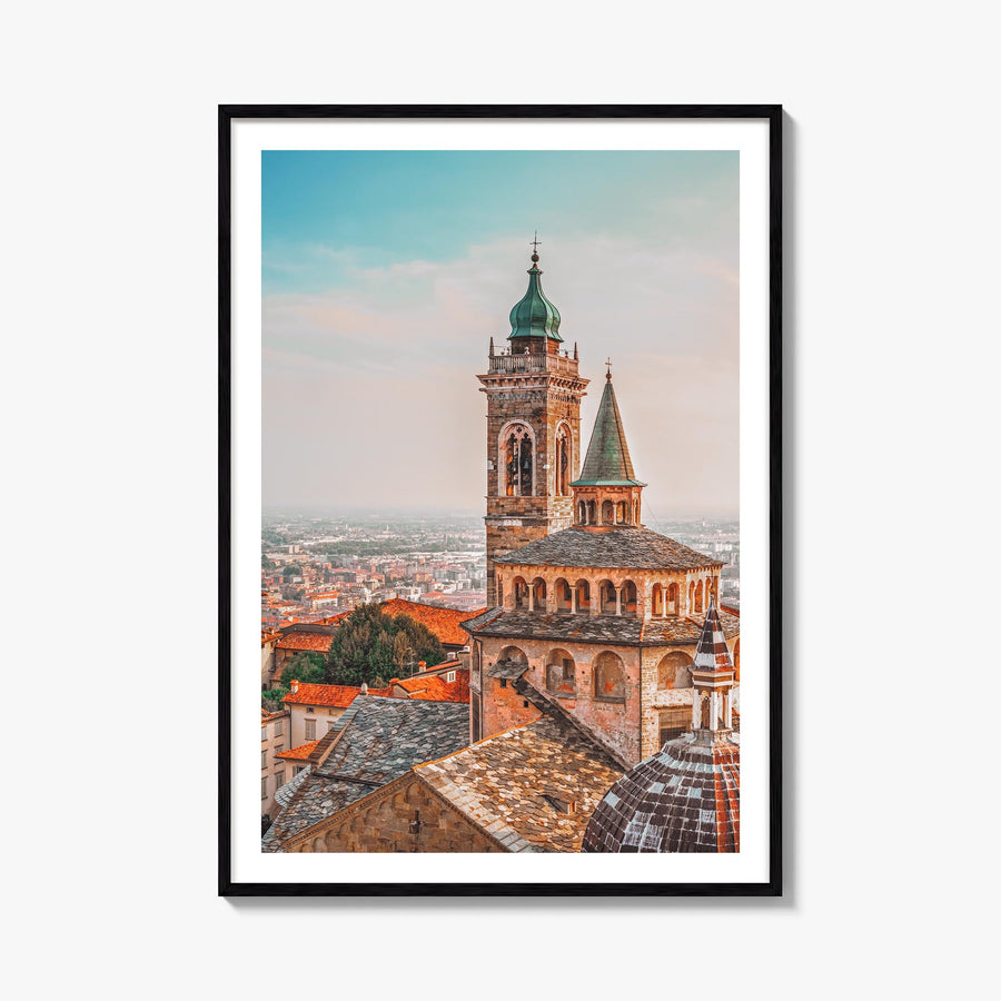 Bergamo colorful photo poster of Italy – vertical wall art, unframed print shown in interior mockup