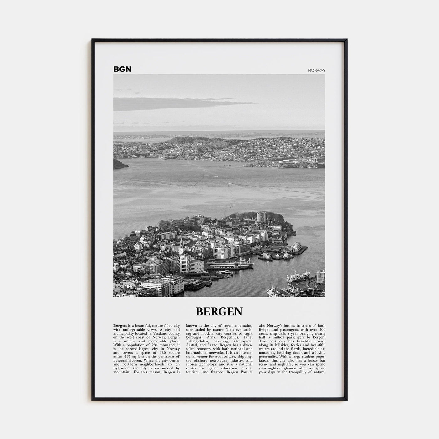 Bergen Poster None / 8x12 in Nbourhood Travel B&W Poster