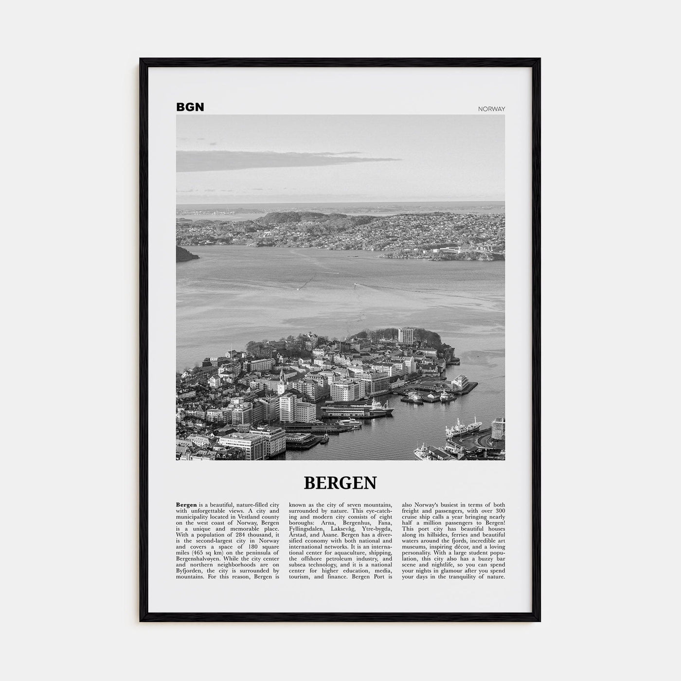 Bergen Poster Black Wood / 8x12 in Nbourhood Travel B&W Poster