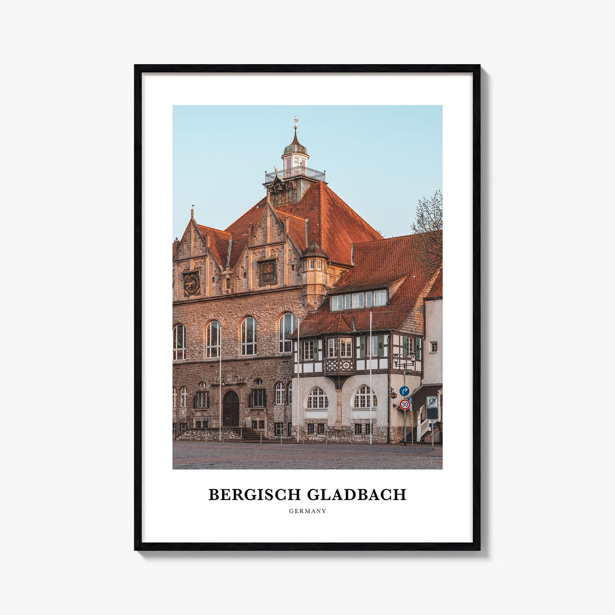 Bergisch Gladbach colorful classic poster of Germany – vertical wall art, unframed print shown in interior mockup