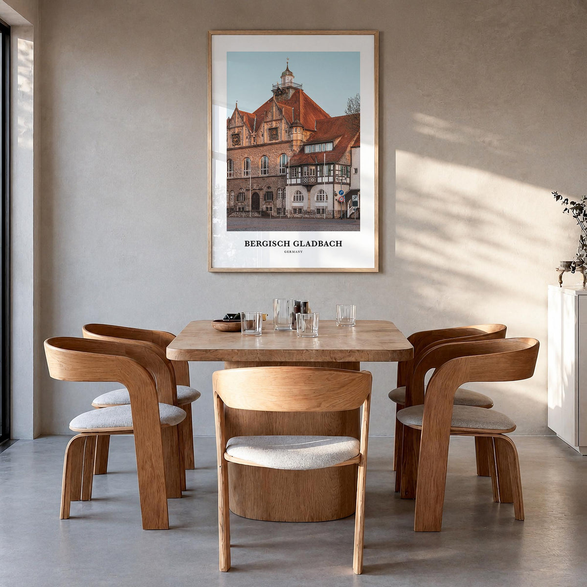 Bergisch Gladbach colorful classic poster of Germany – vertical wall art in natural wood frame, hanging on wall