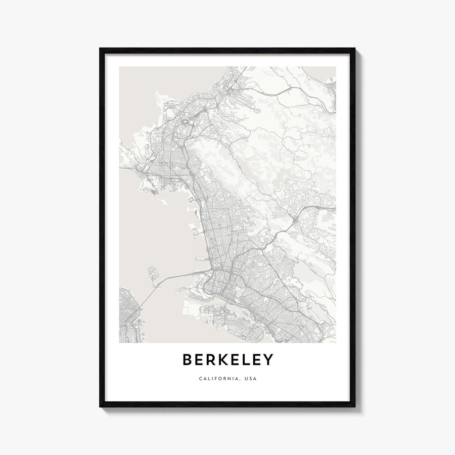 Berkeley black & white map poster of California, USA – vertical wall art, unframed print shown in interior mockup