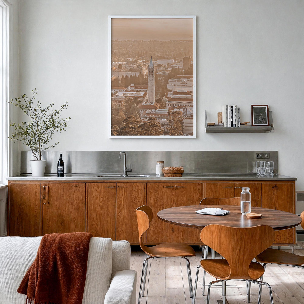 Berkeley no. 1 colorful photo poster of California, USA – vertical wall art in white wood frame, hanging on wall