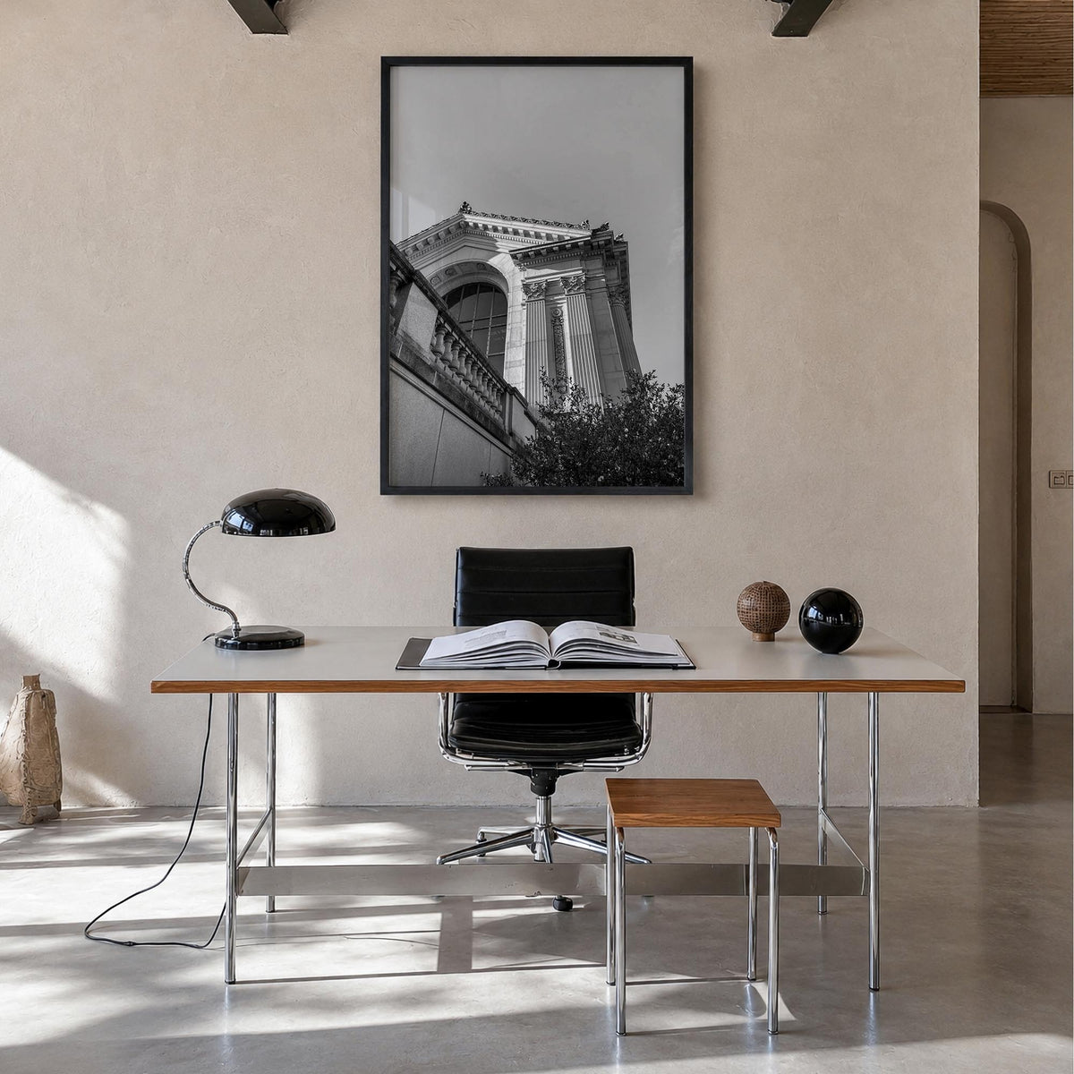 Berkeley no. 2 black & white photo poster of California, USA – vertical wall art in black wood frame, hanging on wall