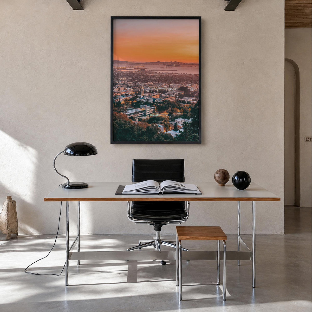 Berkeley no. 2 colorful photo poster of California, USA – vertical wall art in black wood frame, hanging on wall
