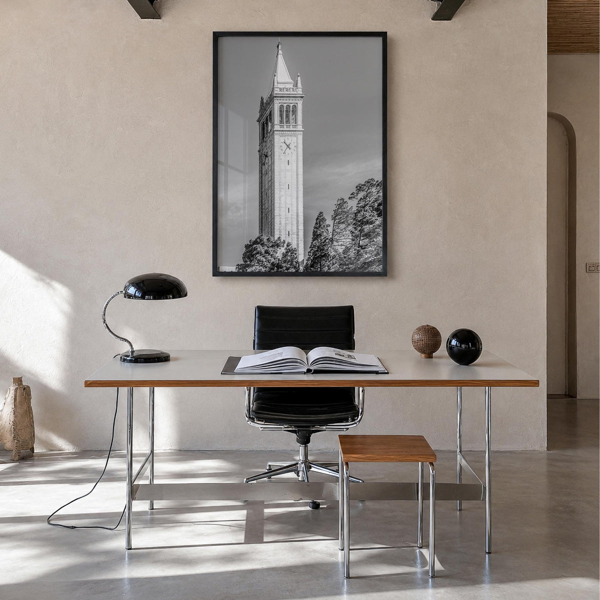 Berkeley no. 3 black & white photo poster of California, USA – vertical wall art in black wood frame, hanging on wall