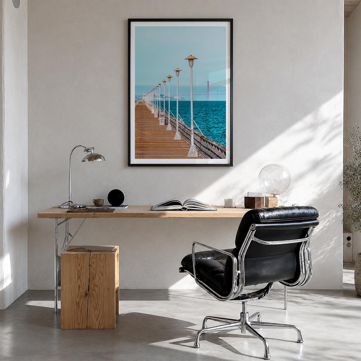 Berkeley no. 3 colorful photo poster of California, USA – vertical wall art in black wood frame with white border, hanging on