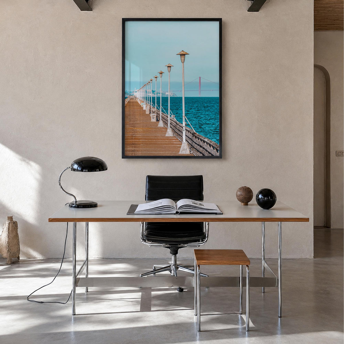 Berkeley no. 3 colorful photo poster of California, USA – vertical wall art in black wood frame, hanging on wall