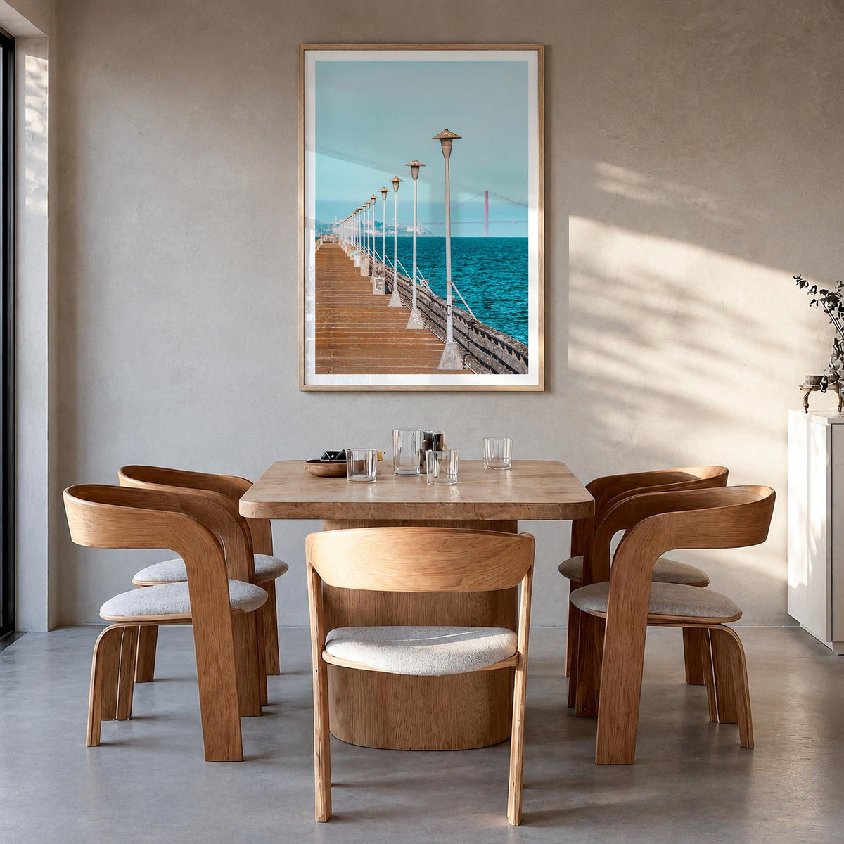 Berkeley no. 3 colorful photo poster of California, USA – vertical wall art in natural wood frame with white border, hanging 
