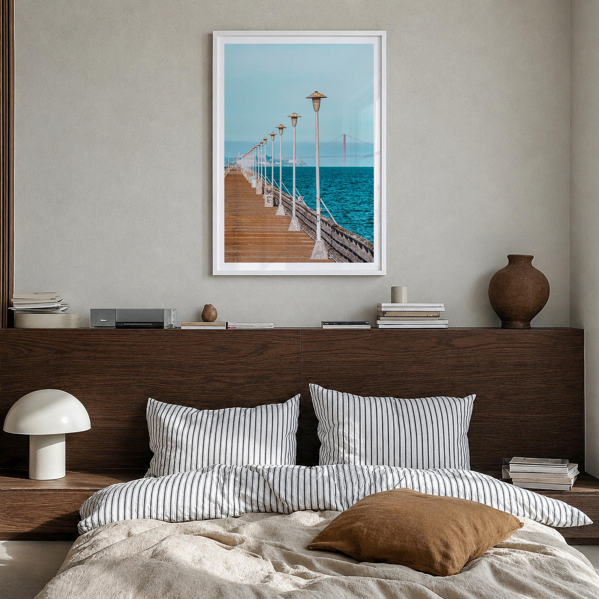 Berkeley no. 3 colorful photo poster of California, USA – vertical wall art in white wood frame with white border, hanging on