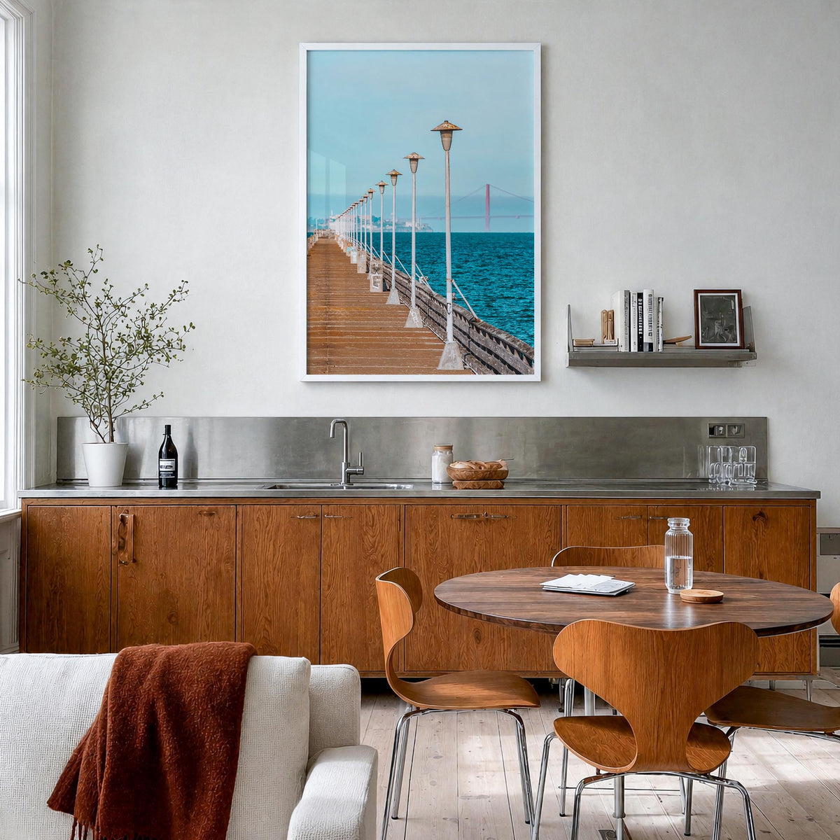 Berkeley no. 3 colorful photo poster of California, USA – vertical wall art in white wood frame, hanging on wall