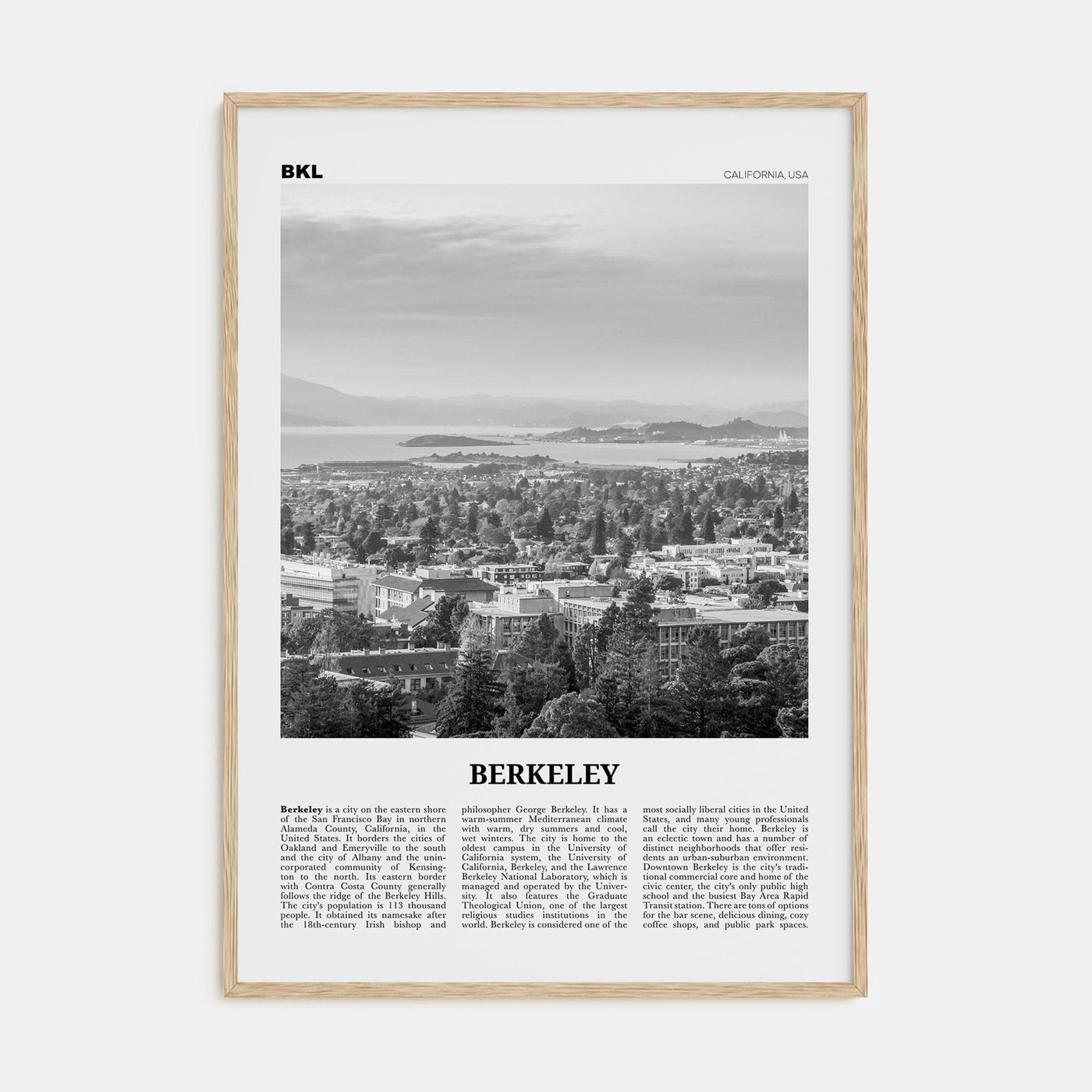 Berkeley Poster Natural Wood / 8x12 in Nbourhood Travel B&W Poster