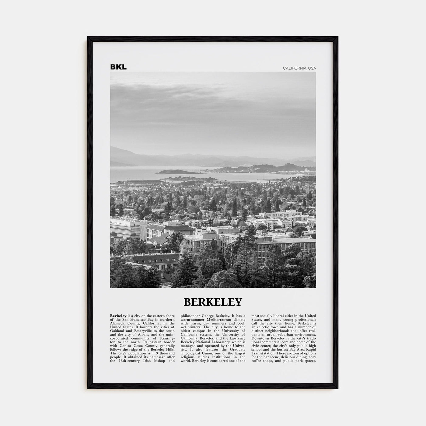 Berkeley Poster Black Wood / 8x12 in Nbourhood Travel B&W Poster