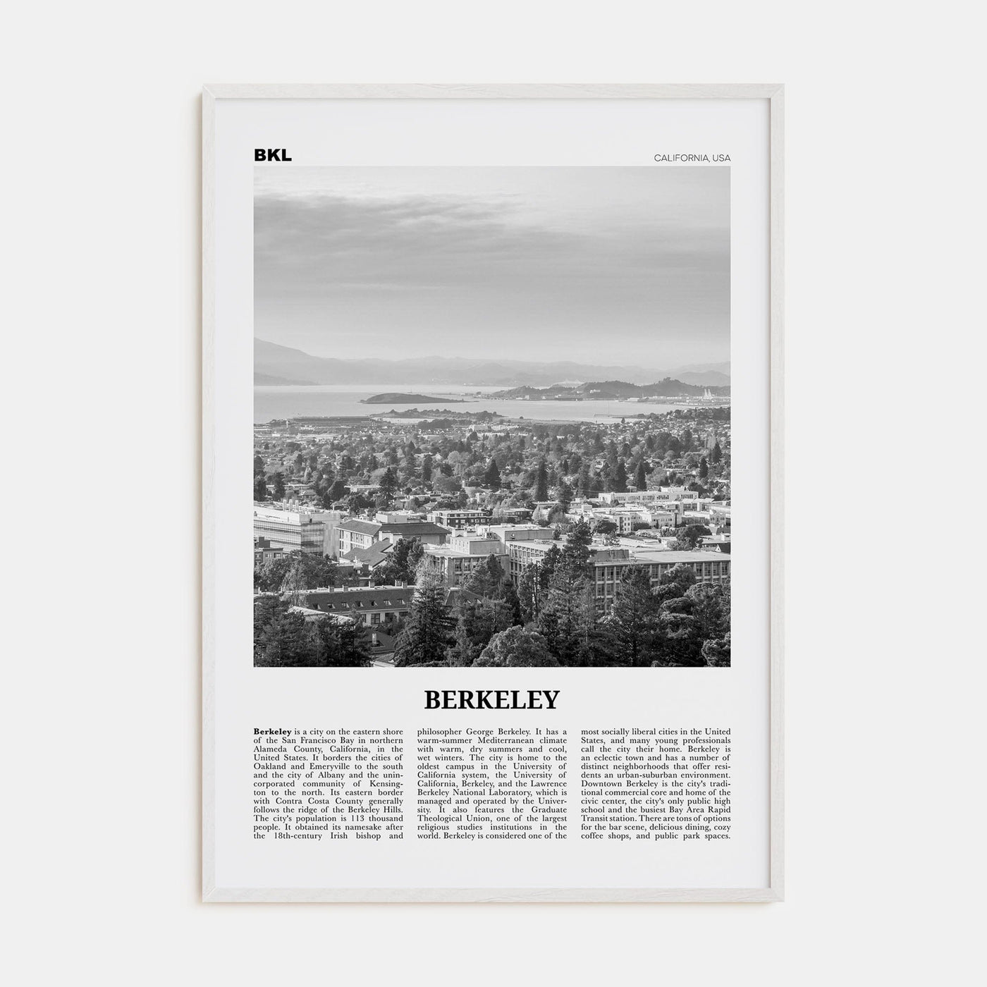 Berkeley Poster White Wood / 8x12 in Nbourhood Travel B&W Poster