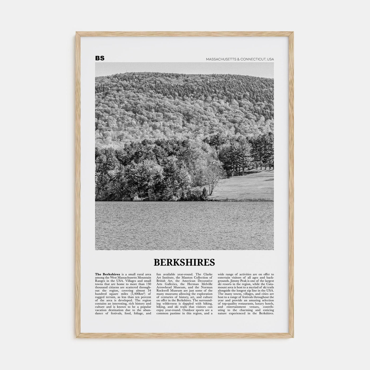 Berkshires Poster Natural Wood / 8x12 in Nbourhood Travel B&W Poster