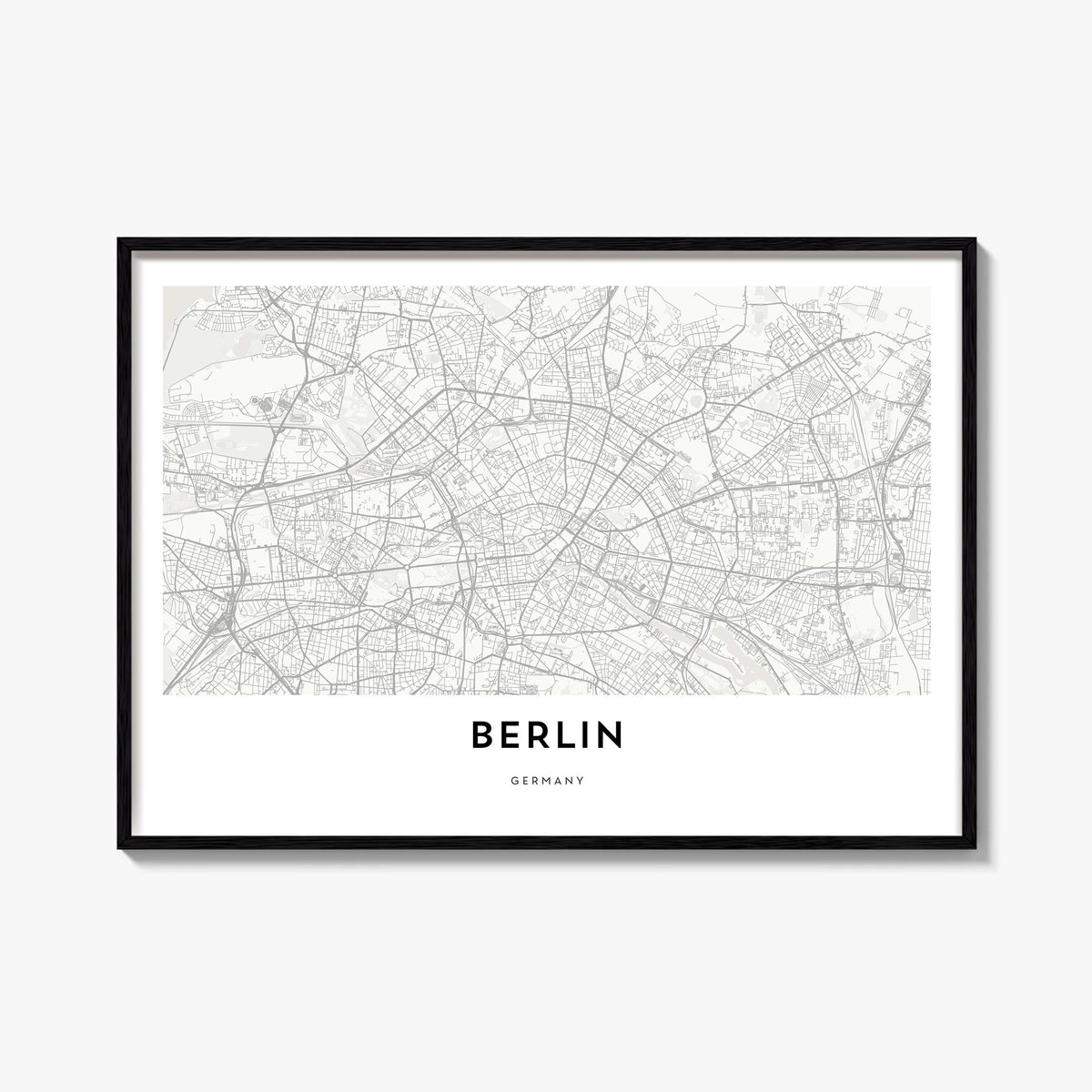 Berlin black & white map poster of Germany – horizontal wall art, unframed print shown in interior mockup