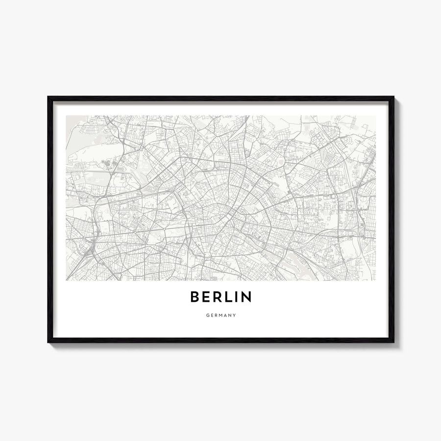 Berlin black & white map poster of Germany – horizontal wall art, unframed print shown in interior mockup