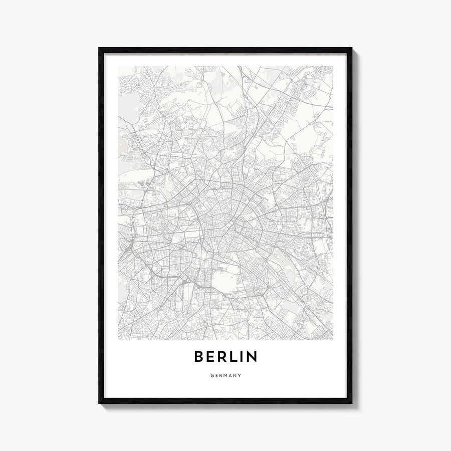 Berlin black & white map poster of Germany – vertical wall art, unframed print shown in interior mockup