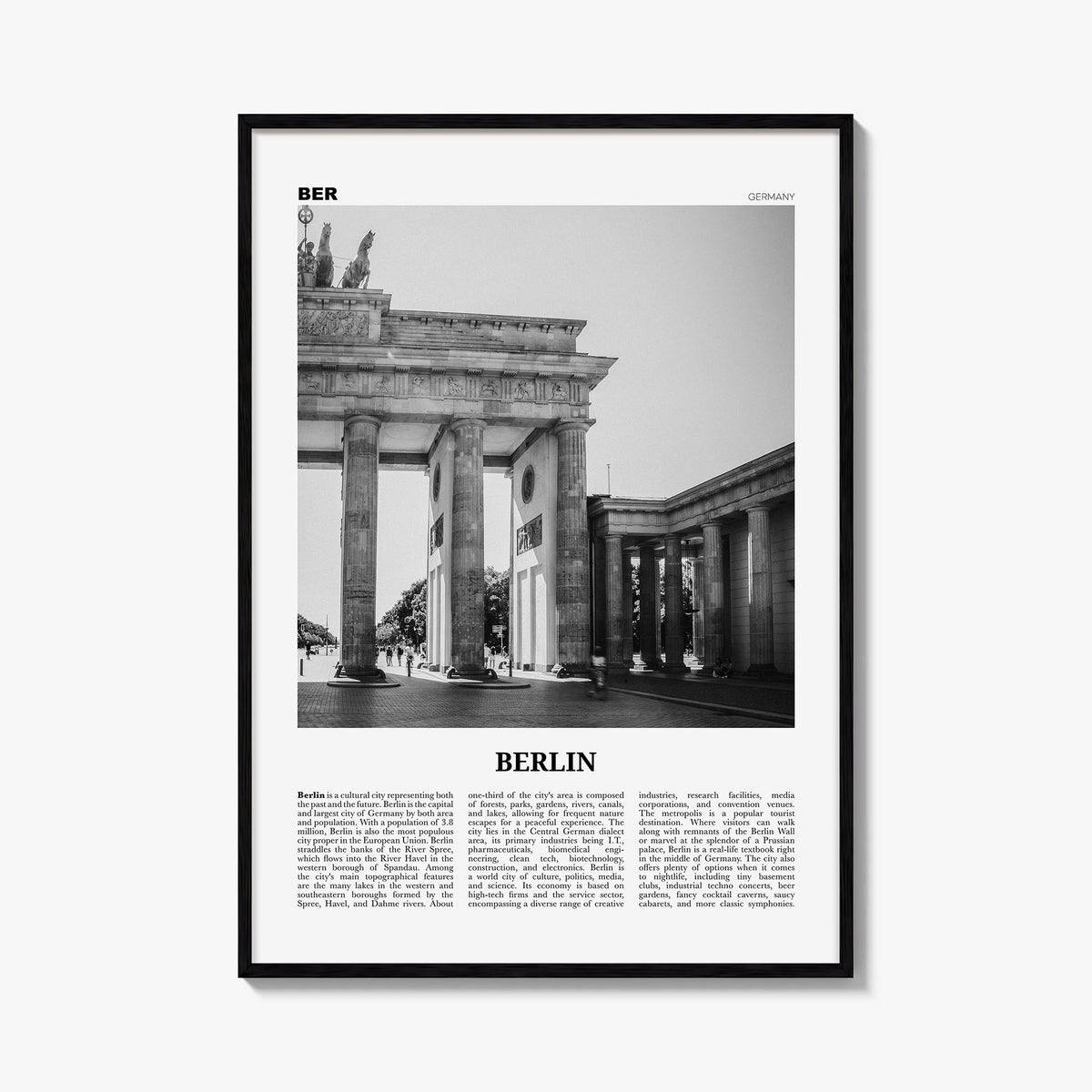 Berlin no. 1 black & white newspaper poster of Germany – vertical wall art, unframed print shown in interior mockup