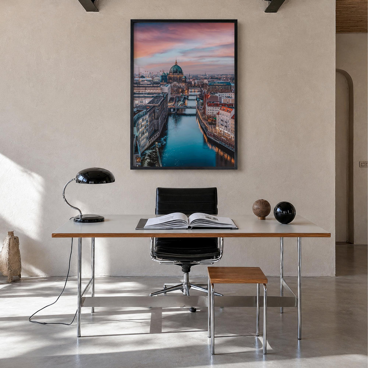 Berlin no. 1 colorful photo poster of Germany – vertical wall art in black wood frame, hanging on wall