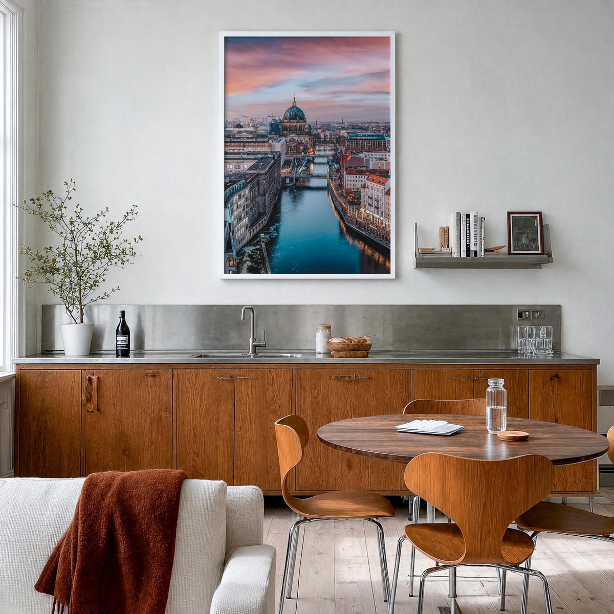Berlin no. 1 colorful photo poster of Germany – vertical wall art in white wood frame, hanging on wall