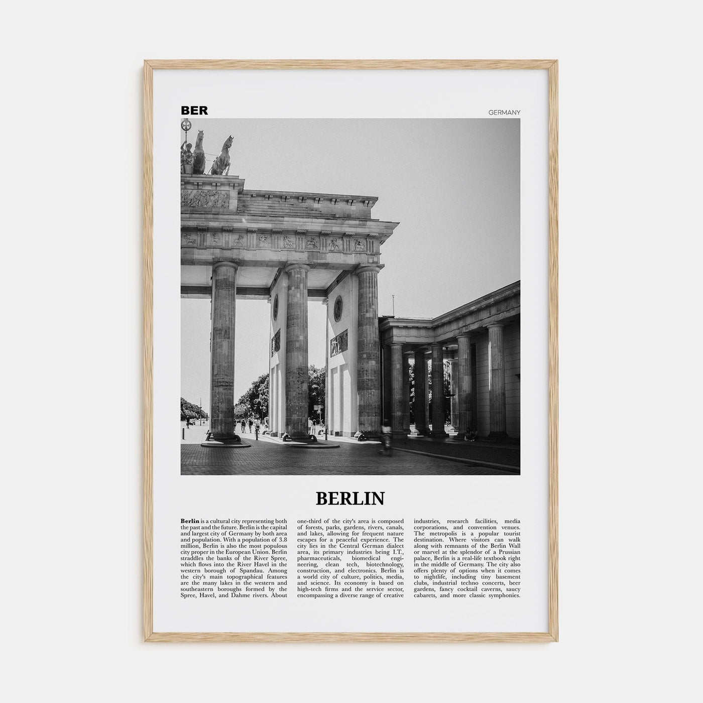 Berlin No 1 Poster Natural Wood / 8x12 in Nbourhood Travel B&W Poster