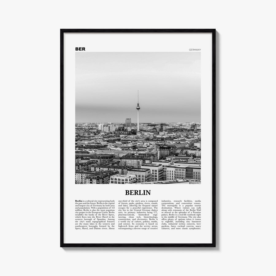 Berlin no. 2 black & white newspaper poster of Germany – vertical wall art, unframed print shown in interior mockup