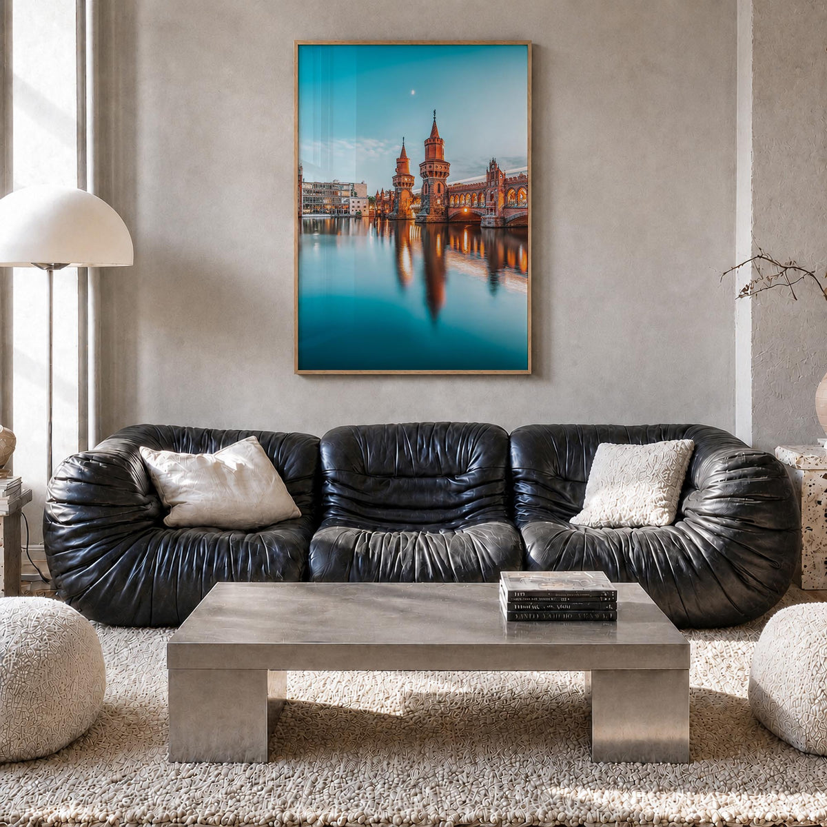 Berlin no. 2 colorful photo poster of Germany – vertical wall art in natural wood frame, hanging on wall