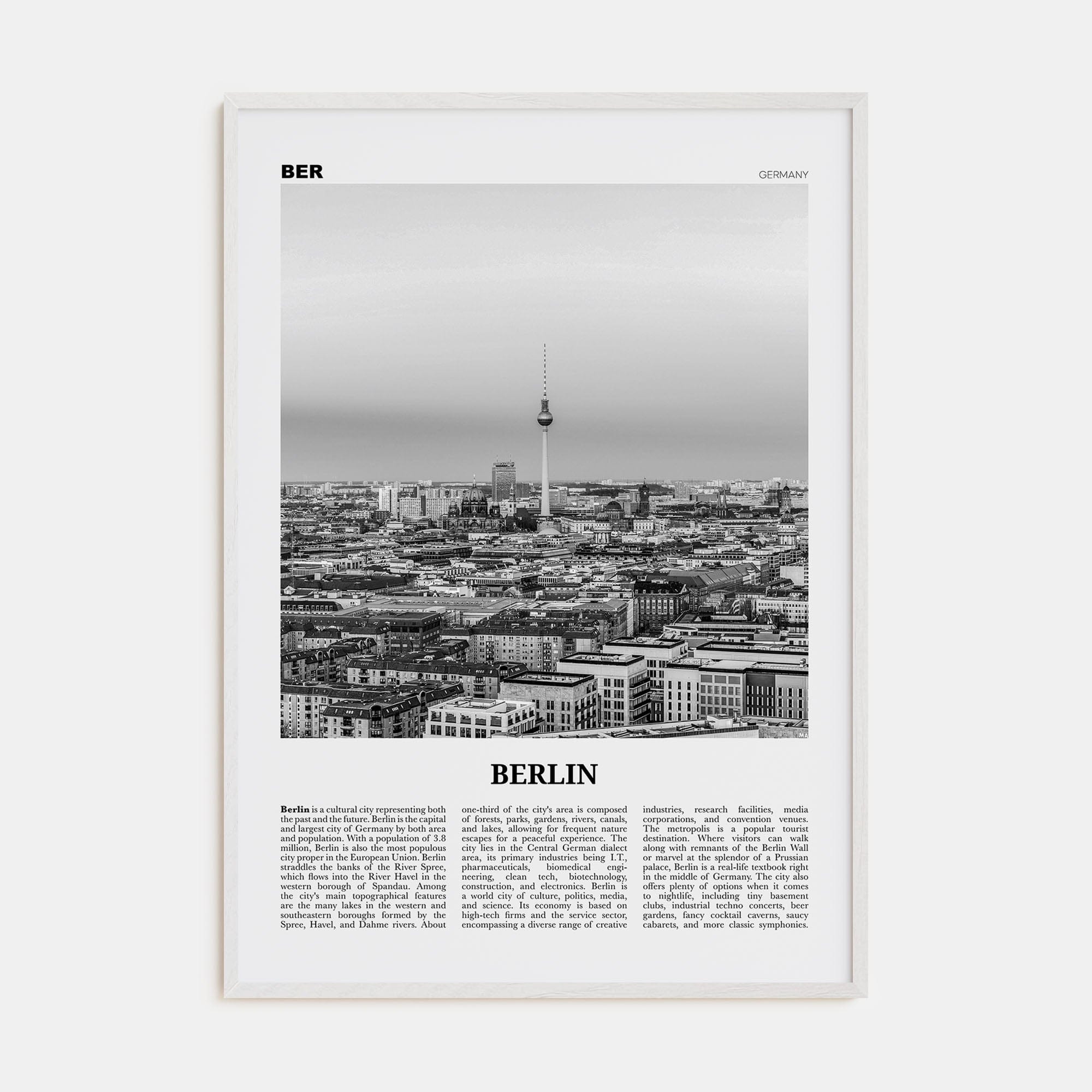 Berlin No 2 Poster White Wood / 8x12 in Nbourhood Travel B&W Poster