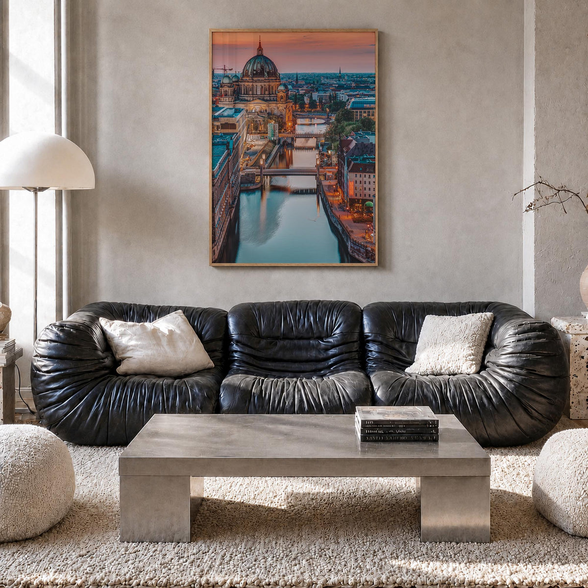 Berlin no. 3 colorful photo poster of Germany – vertical wall art in natural wood frame, hanging on wall
