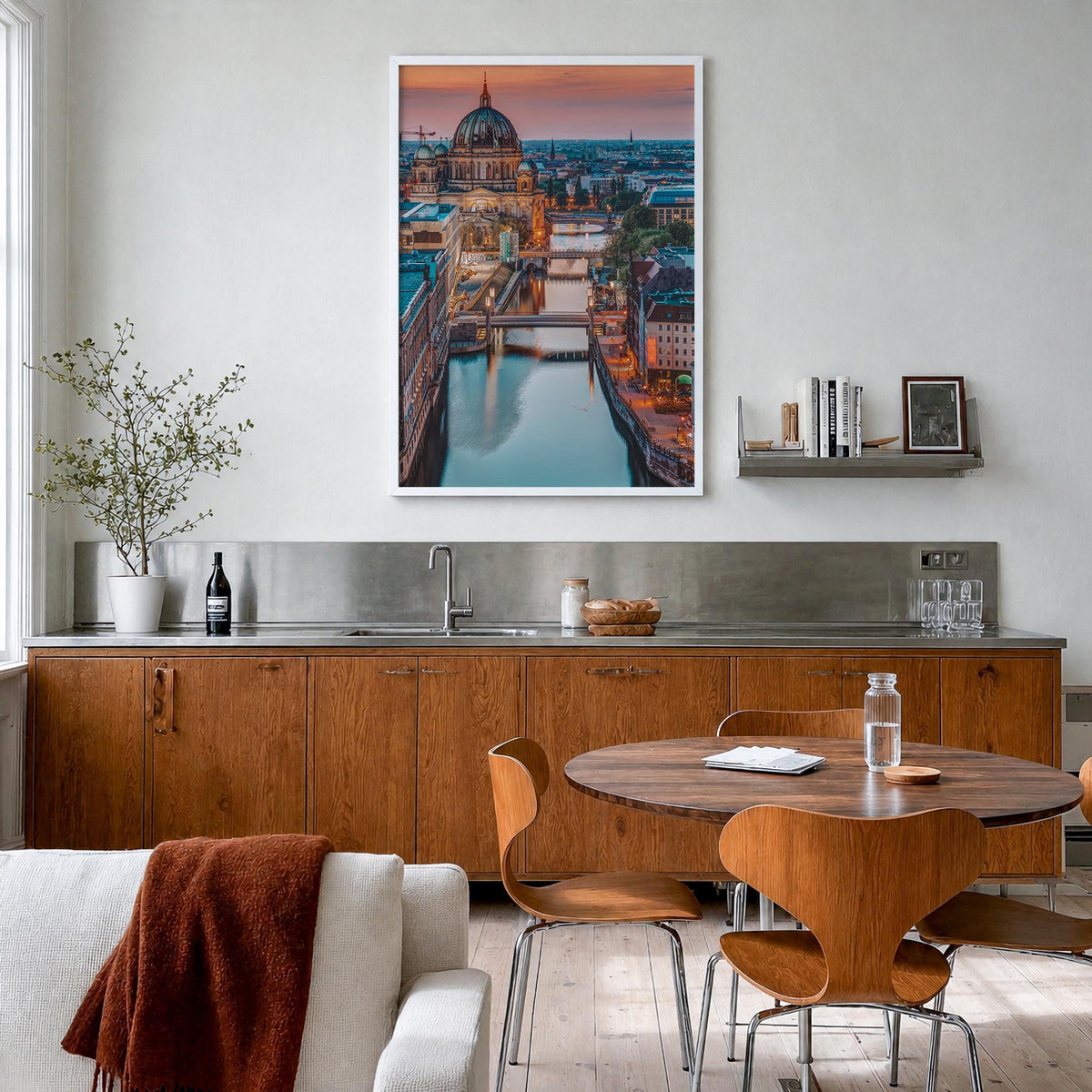 Berlin no. 3 colorful photo poster of Germany – vertical wall art in white wood frame, hanging on wall
