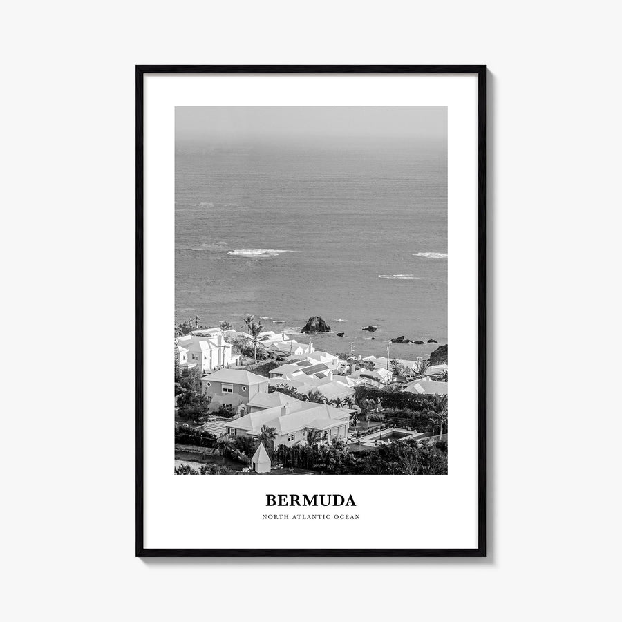 Bermuda black & white classic poster of North America – vertical wall art, unframed print shown in interior mockup