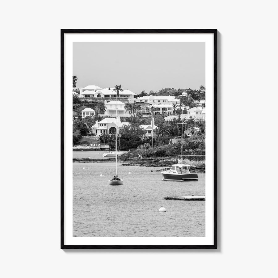Bermuda black & white photo poster of North America – vertical wall art, unframed print shown in interior mockup