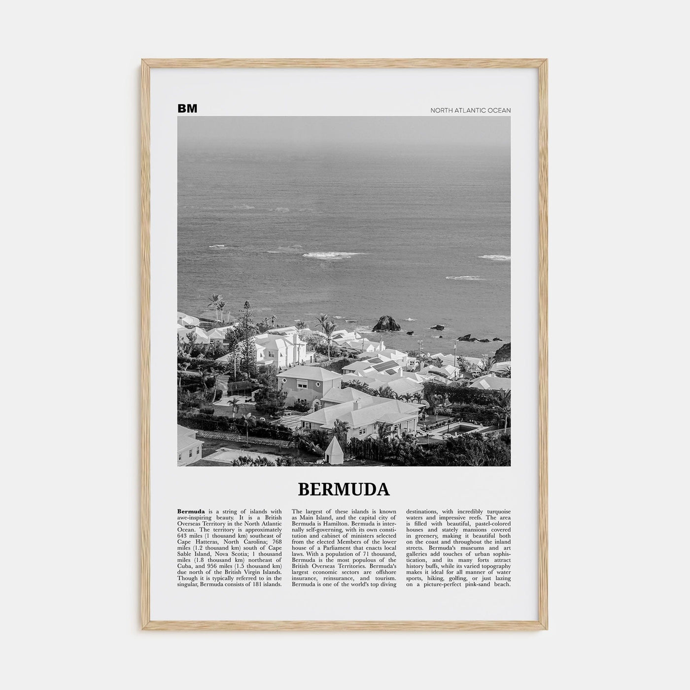 Bermuda Poster Natural Wood / 8x12 in Nbourhood Travel B&W Poster