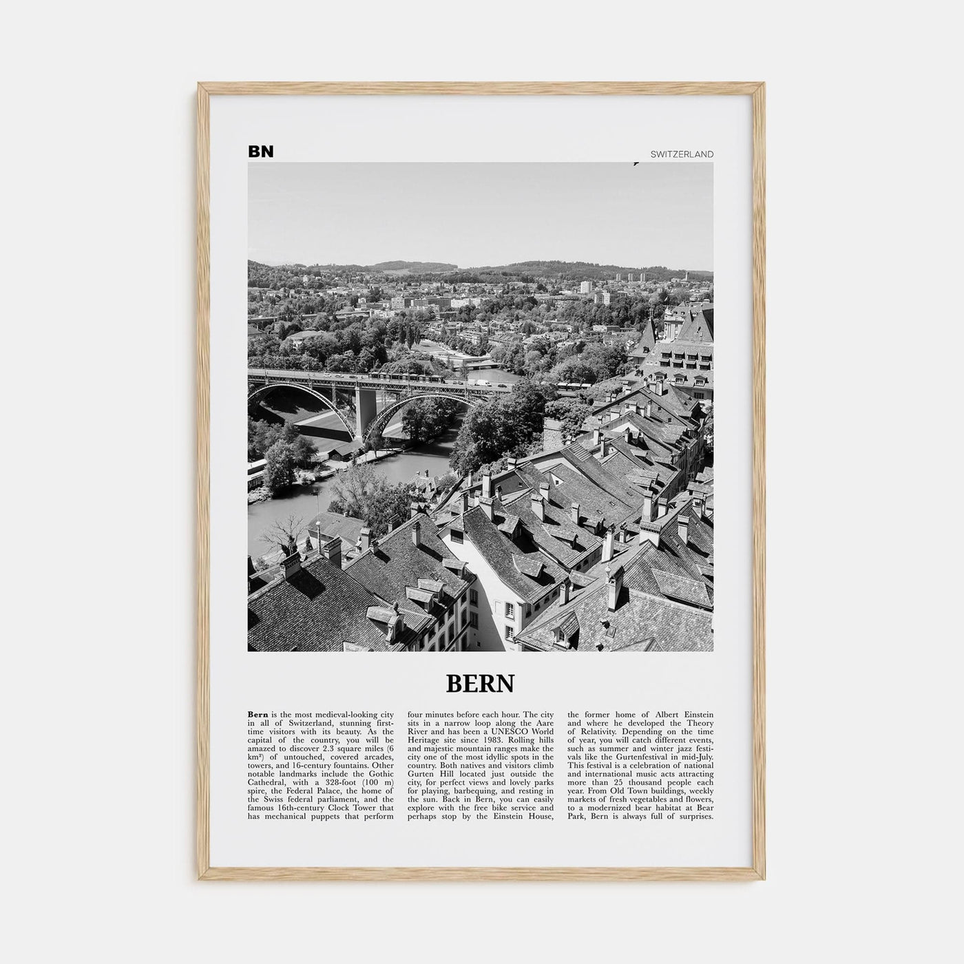 Bern Poster Natural Wood / 8x12 in Nbourhood Travel B&W Poster