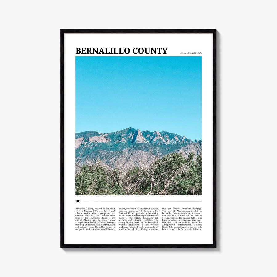 Bernalillo County colorful travel poster of New Mexico, USA – vertical wall art, unframed print shown in interior mockup