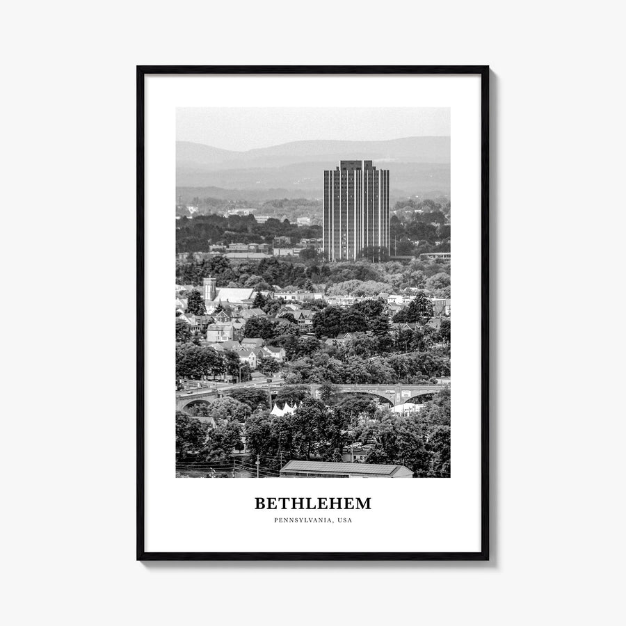 Bethlehem, Pennsylvania black & white classic poster of Pennsylvania, USA – vertical wall art, unframed print shown in interi
