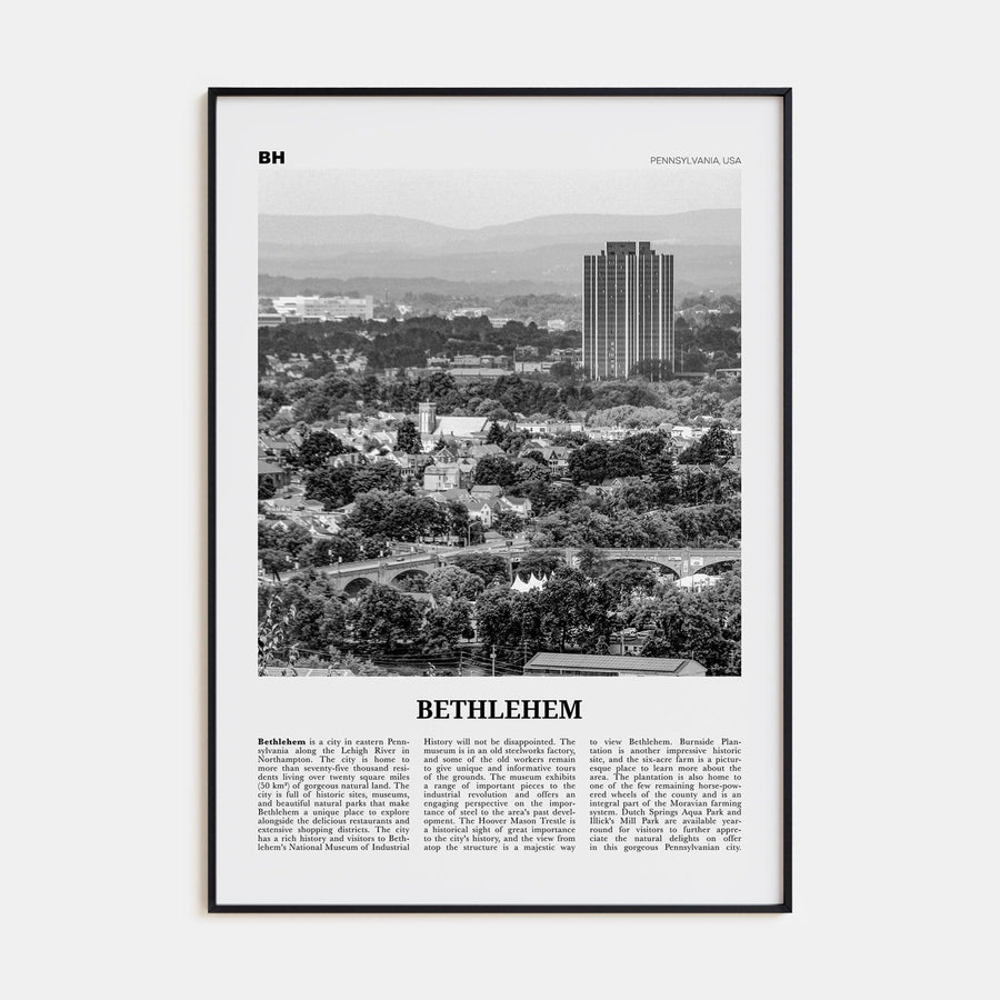 Bethlehem, Pennsylvania Poster None / 8x12 in Nbourhood Travel B&W Poster