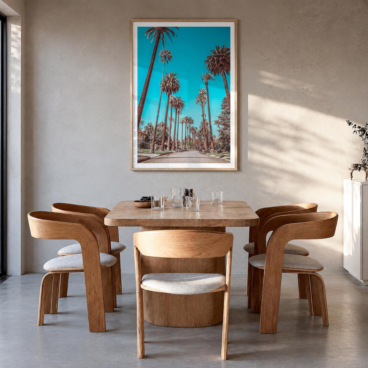 Beverly Hills colorful photo poster of California, USA – vertical wall art in natural wood frame with white border, hanging o