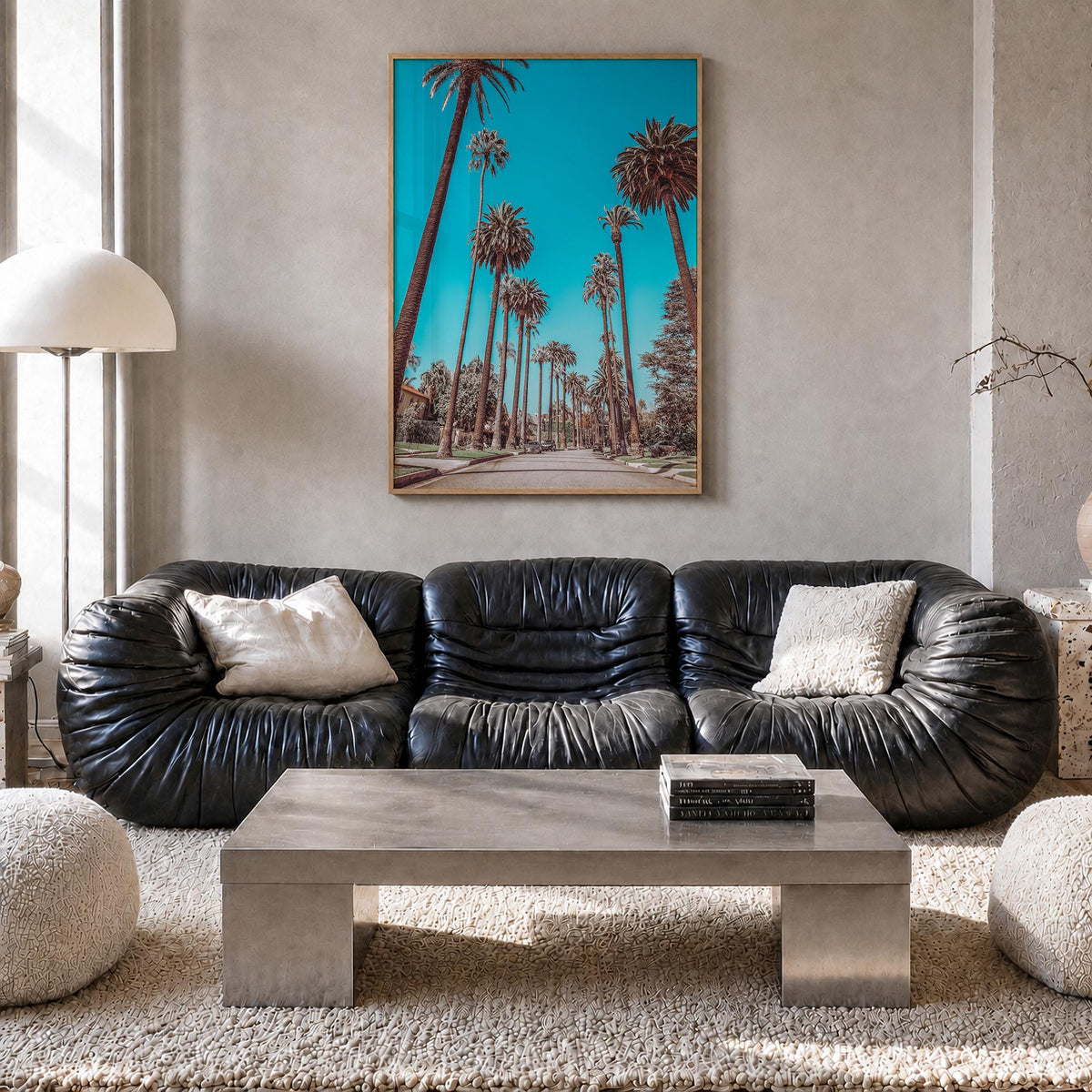 Beverly Hills colorful photo poster of California, USA – vertical wall art in natural wood frame, hanging on wall