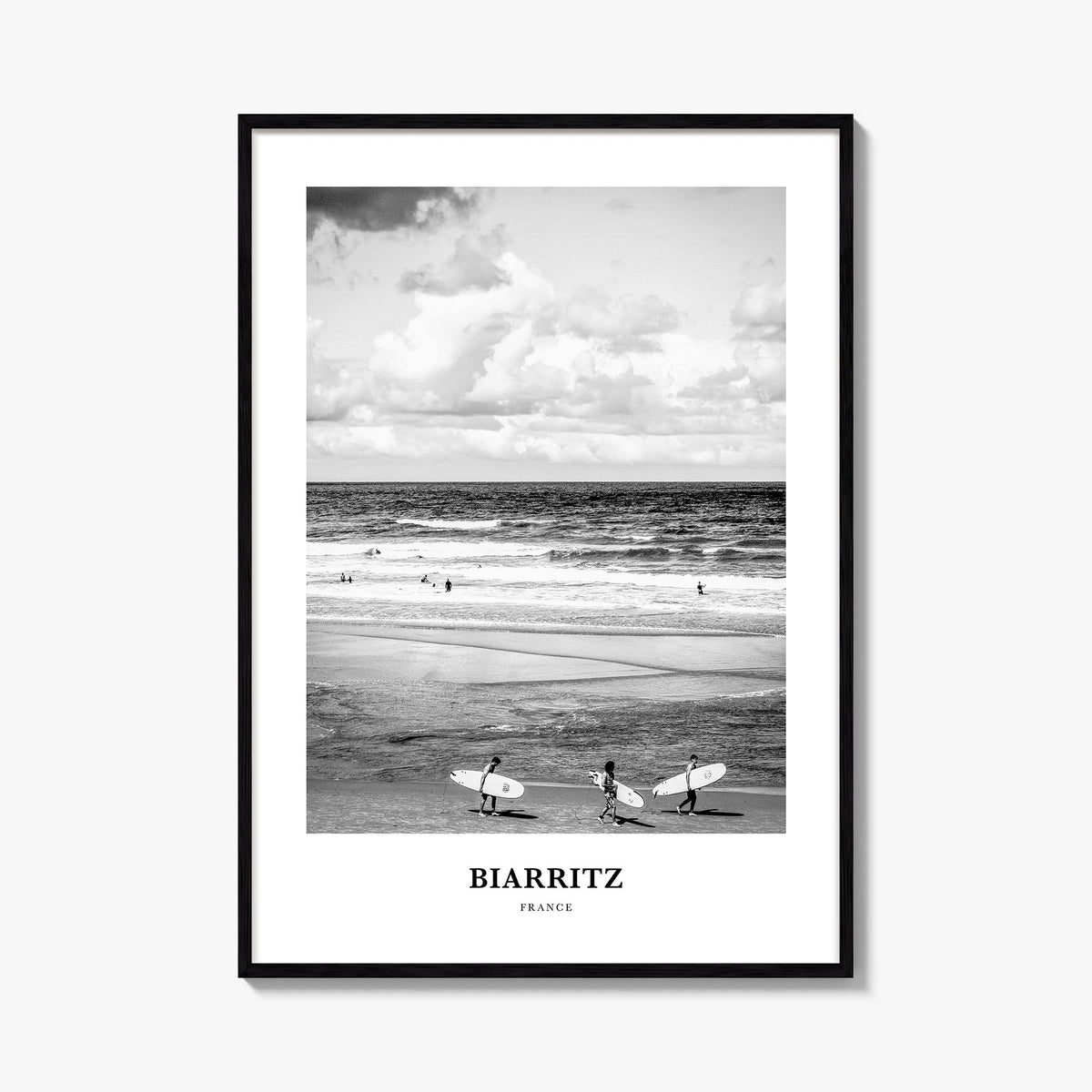 Biarritz black & white classic poster of France – vertical wall art, unframed print shown in interior mockup