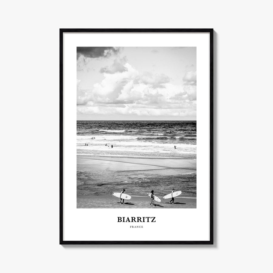 Biarritz black & white classic poster of France – vertical wall art, unframed print shown in interior mockup