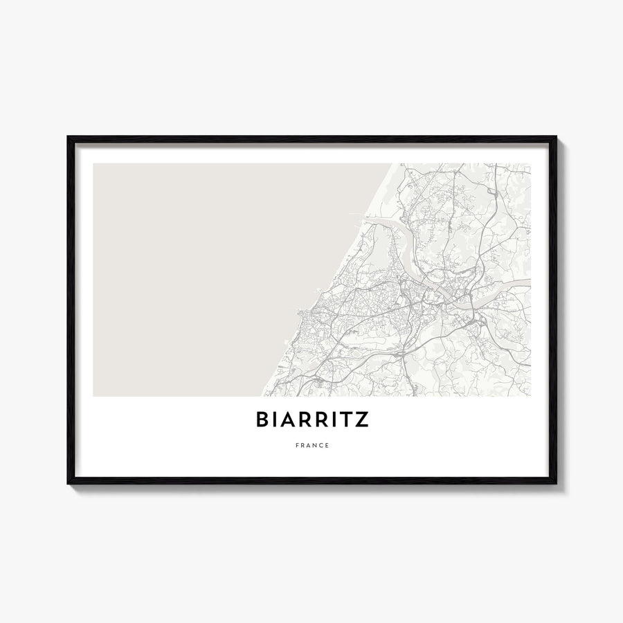 Biarritz black & white map poster of France – horizontal wall art, unframed print shown in interior mockup