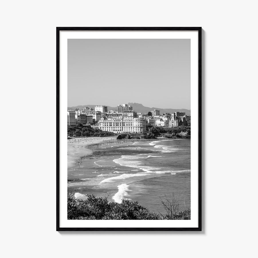 Biarritz black & white photo poster of France – vertical wall art, unframed print shown in interior mockup