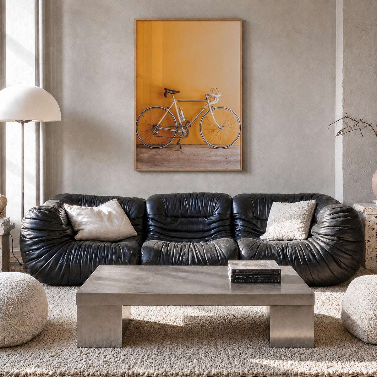 Bicycle no. 1 colorful photo poster – vertical wall art in natural wood frame, hanging on wall