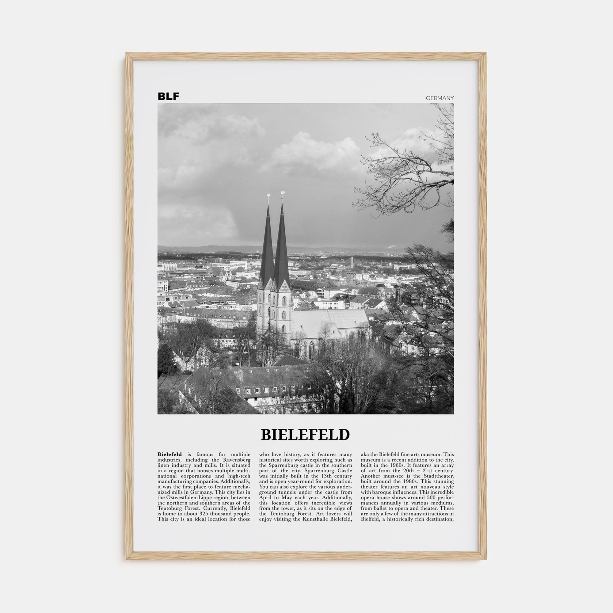 Bielefeld Poster Natural Wood / 8x12 in Nbourhood Travel B&W Poster