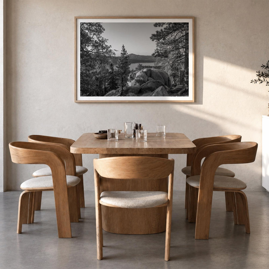Big Bear Lake black & white photo poster of California, USA – horizontal wall art in natural wood frame with white border, ha